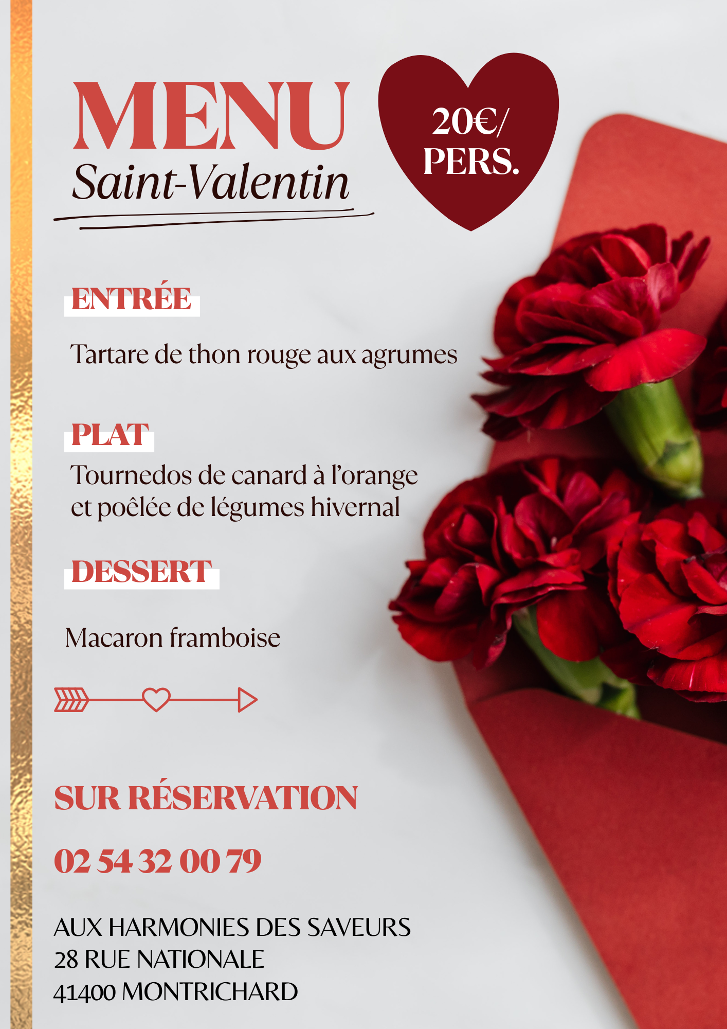 Menu St Valentin 2026 20€/pers